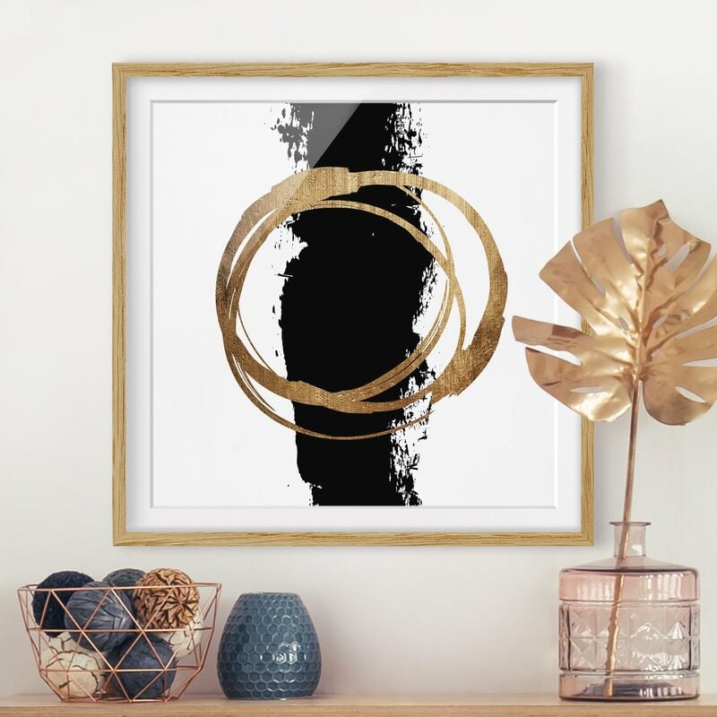 

Póster enmarcado - Forme astratte - oro e nero Dimensión LxA: 30cm x 30cm, Marco: Roble