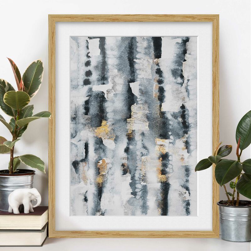 

Póster enmarcado - Acquerello Astratto con oro Dimensión LxA: 55cm x 40cm, Marco: Roble