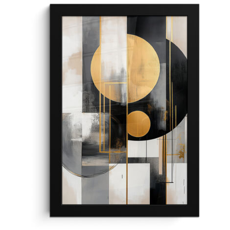 PÓSTER ENMARCADO Abstracto - Oro - Plata - Formas - Estética - Moderno Cuadros 20x30