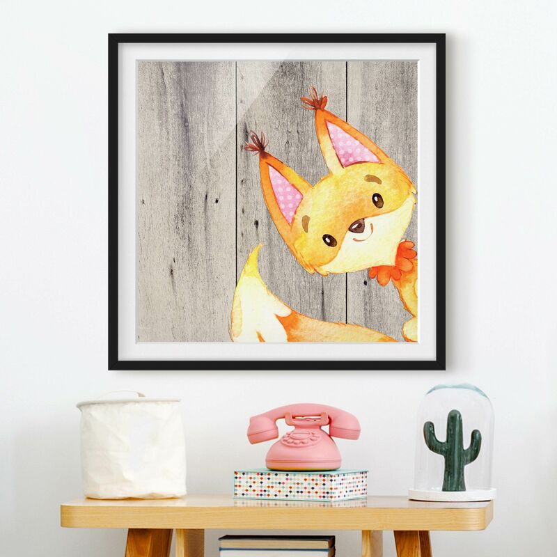 

Póster enmarcado - Acquerello Fox su legno Dimensión LxA: 70cm x 70cm, Marco: Negro