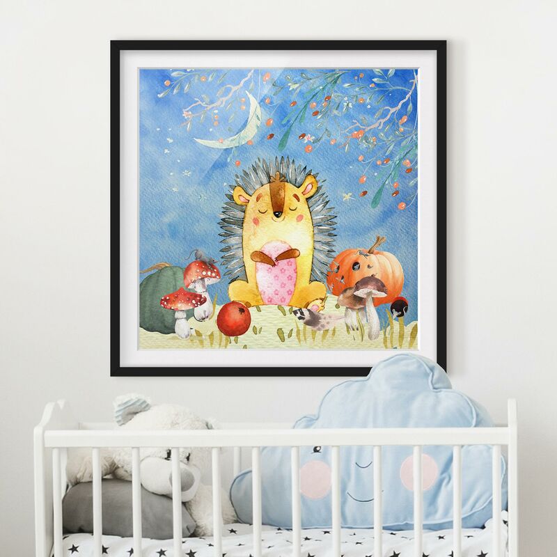 

Póster enmarcado - Acquerello Hedgehog In autunno Dimensión LxA: 20cm x 20cm, Marco: Negro