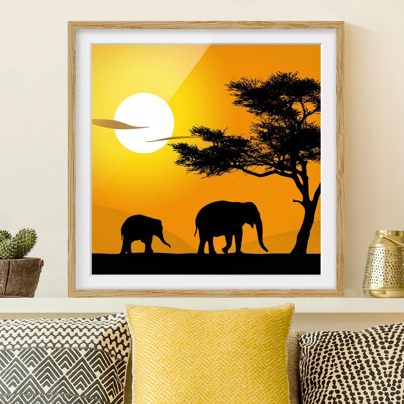 

Póster enmarcado - African Elephant Walk Dimensión LxA: 30cm x 30cm, Marco: Roble