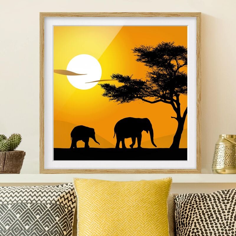

Póster enmarcado - African Elephant Walk Dimensión LxA: 50cm x 50cm, Marco: Roble