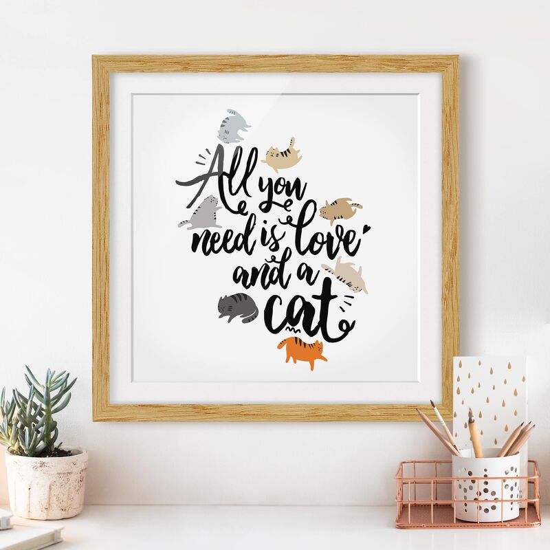 

Póster enmarcado - All You Need Is Love And A Cat Dimensión LxA: 50cm x 50cm, Marco: Roble