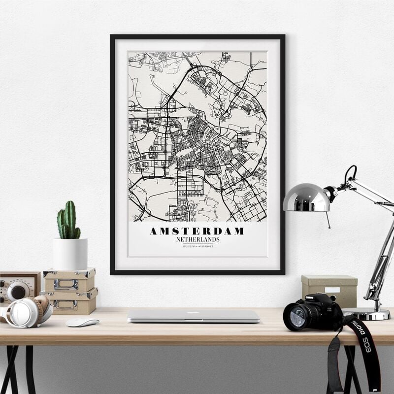 

Póster enmarcado - Amsterdam City Map - Classic Dimensión LxA: 100cm x 70cm, Marco: Negro