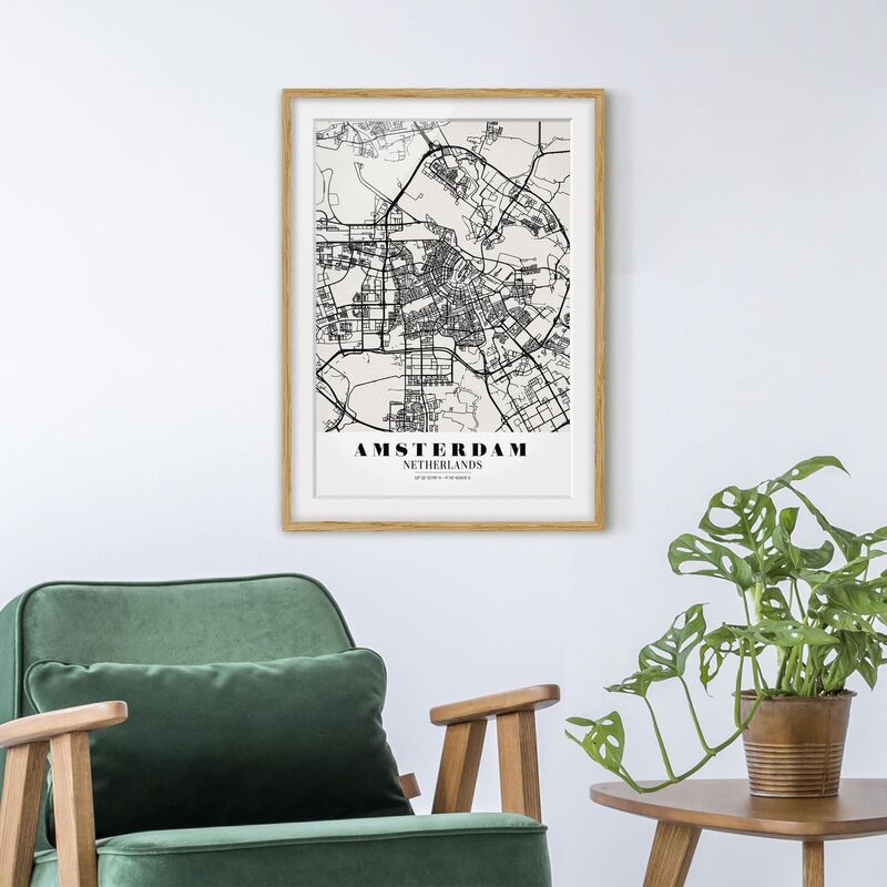 

Póster enmarcado - Amsterdam City Map - Classic Dimensión LxA: 70cm x 50cm, Marco: Roble