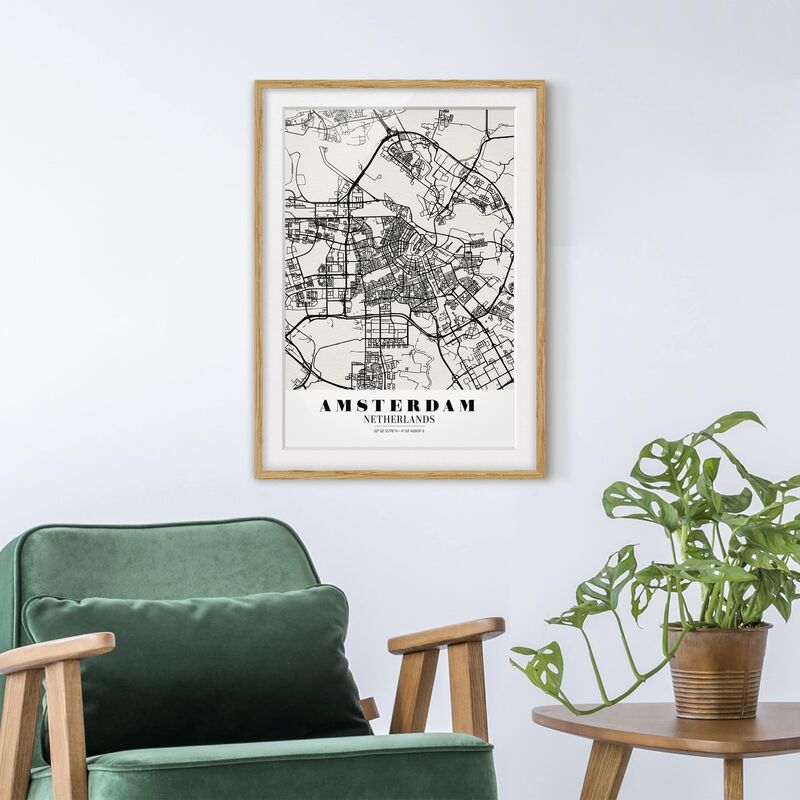 

Póster enmarcado - Amsterdam City Map - Classic Dimensión LxA: 24cm x 18cm, Marco: Roble