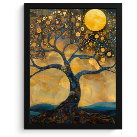 PÓSTER ENMARCADO Árbol - Luna - Flores - Oro - Arte Decorativos de Salon 30x40