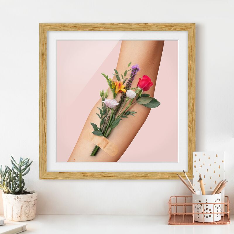 

Póster enmarcado - Braccio con i fiori Dimensión LxA: 70cm x 70cm, Marco: Roble