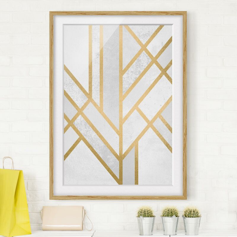 

Póster enmarcado - Art Deco Geometria oro bianco Dimensión LxA: 55cm x 40cm, Marco: Roble