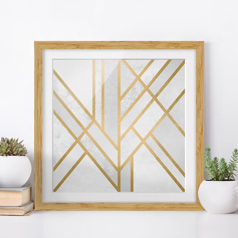 

Póster enmarcado - Art Deco Geometria oro bianco Dimensión LxA: 50cm x 50cm, Marco: Roble