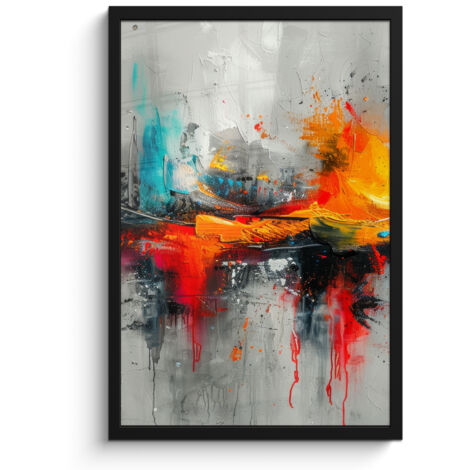 PÓSTER ENMARCADO Arte moderno - Naranja - Gris - Abstracto Decoracion Pared Salon 40x60