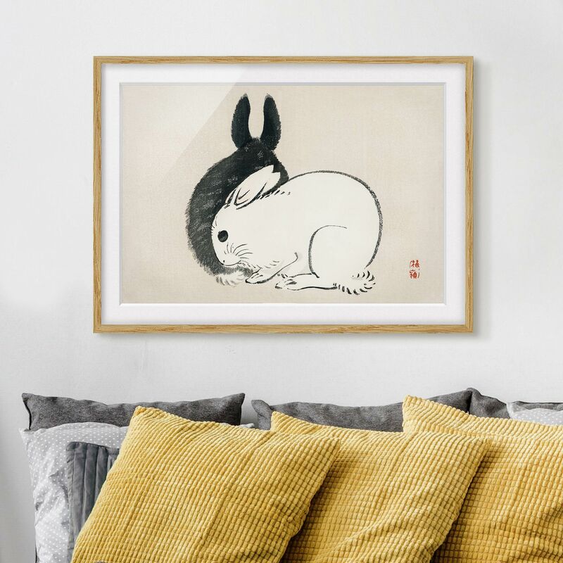 

Póster enmarcado - Asian Vintage Disegno di due conigli Dimensión LxA: 50cm x 70cm, Marco: Roble