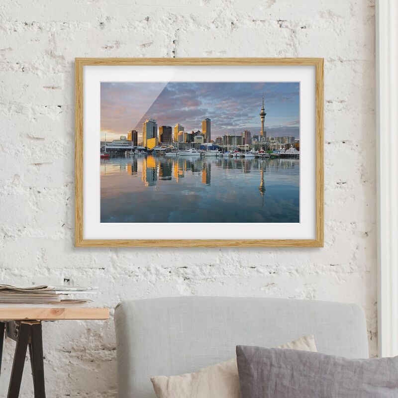 

Póster enmarcado - Auckland Skyline Sunset Dimensión LxA: 30cm x 40cm, Marco: Roble