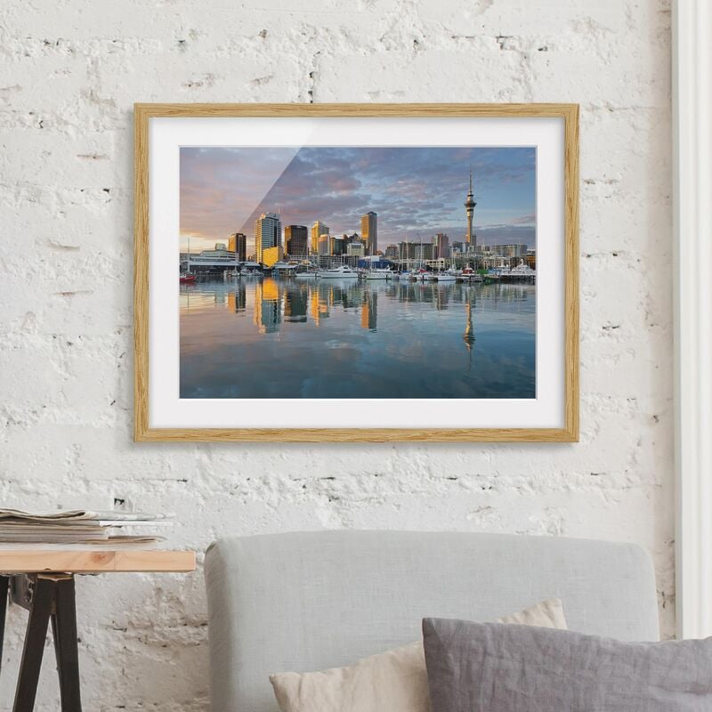 

Póster enmarcado - Auckland Skyline Sunset Dimensión LxA: 18cm x 24cm, Marco: Roble