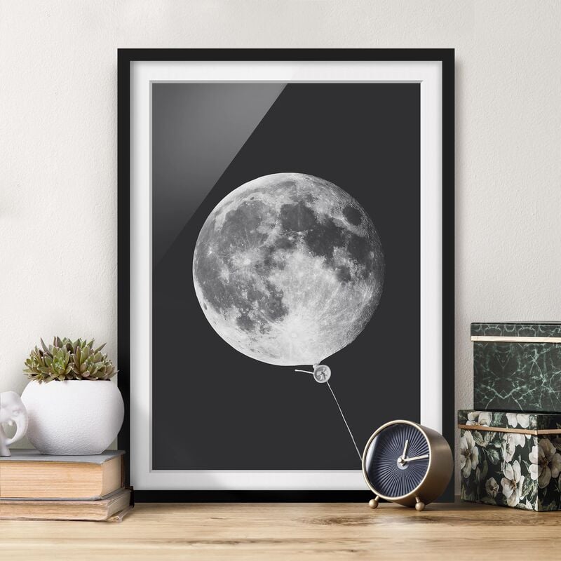 

Póster enmarcado - Balloon Con La Luna Dimensión LxA: 100cm x 70cm, Marco: Negro