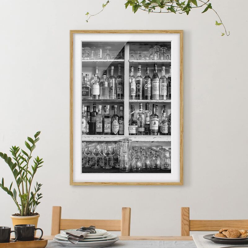 

Póster enmarcado - Bar Black White Dimensión LxA: 40cm x 30cm, Marco: Roble