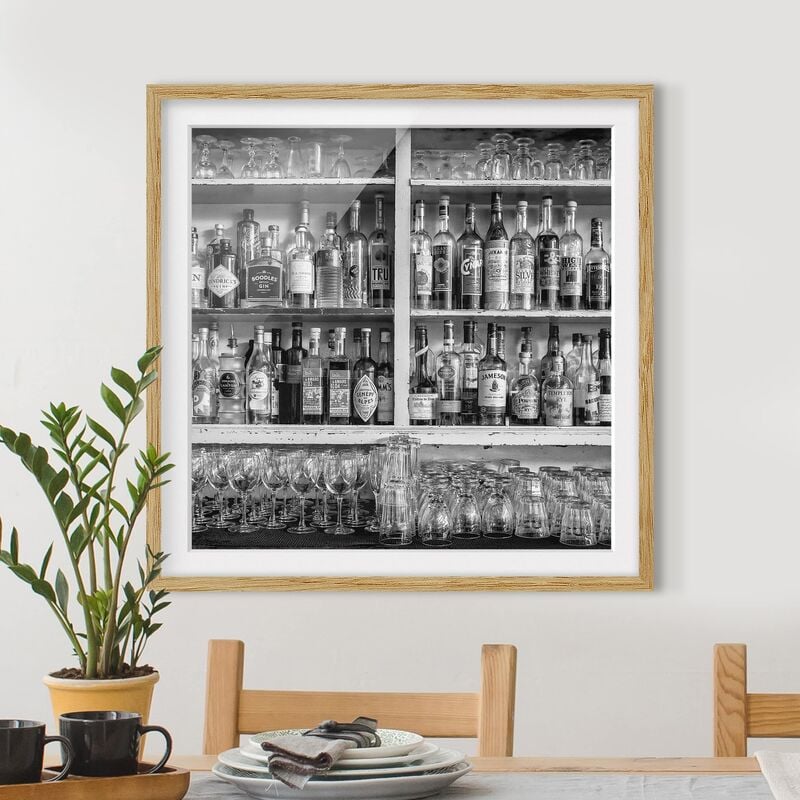 

Póster enmarcado - Bar Black White Dimensión LxA: 50cm x 50cm, Marco: Roble