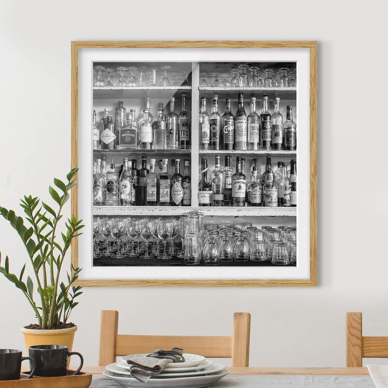 

Póster enmarcado - Bar Black White Dimensión LxA: 20cm x 20cm, Marco: Roble