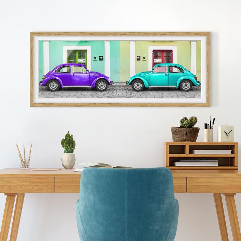 

Póster enmarcado - Coleotteri Viola Turchese Dimensión LxA: 50cm x 130cm, Marco: Roble