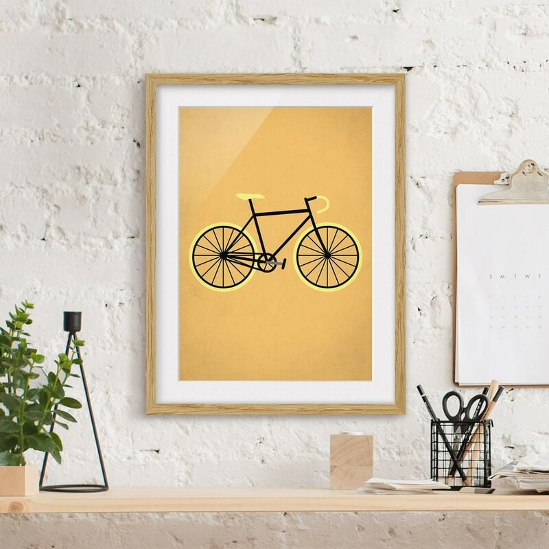 

Póster enmarcado - Bicicletta in giallo Dimensión LxA: 100cm x 70cm, Marco: Roble