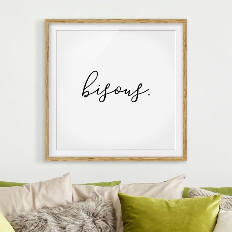 

Póster enmarcado - Bisous Dimensión LxA: 50cm x 50cm, Marco: Roble