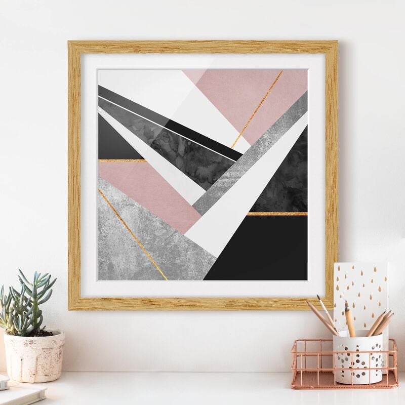 

Póster enmarcado - Bianco e nero Geometria con oro Dimensión LxA: 50cm x 50cm, Marco: Roble