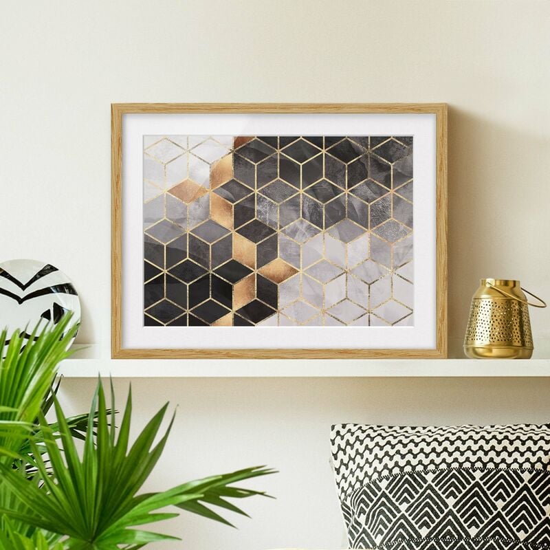 

Póster enmarcado - Bianco e oro Geometria Nero Dimensión LxA: 70cm x 100cm, Marco: Roble