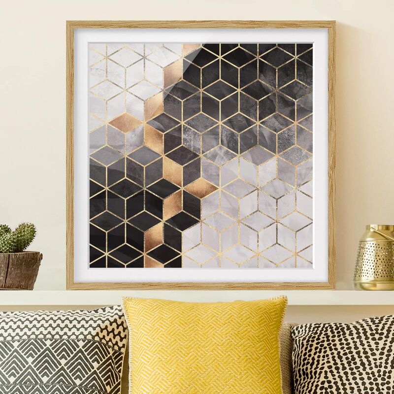 

Póster enmarcado - Bianco e oro Geometria Nero Dimensión LxA: 20cm x 20cm, Marco: Roble