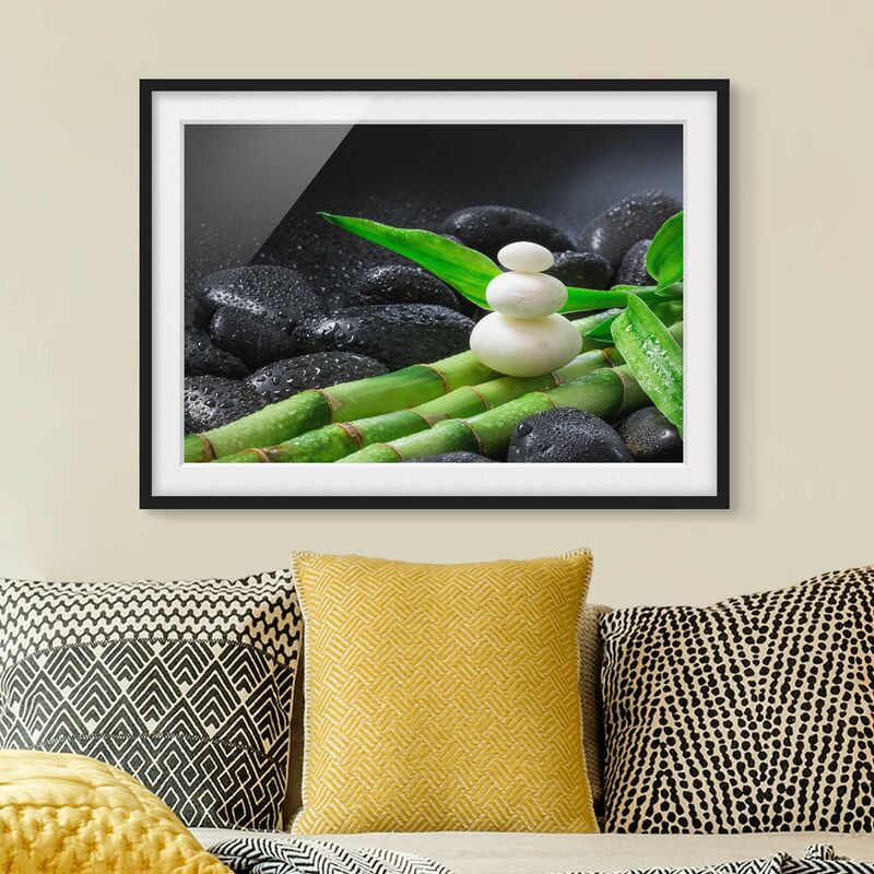 

Póster enmarcado - Pietre bianche su bambù Dimensión LxA: 70cm x 100cm, Marco: Negro