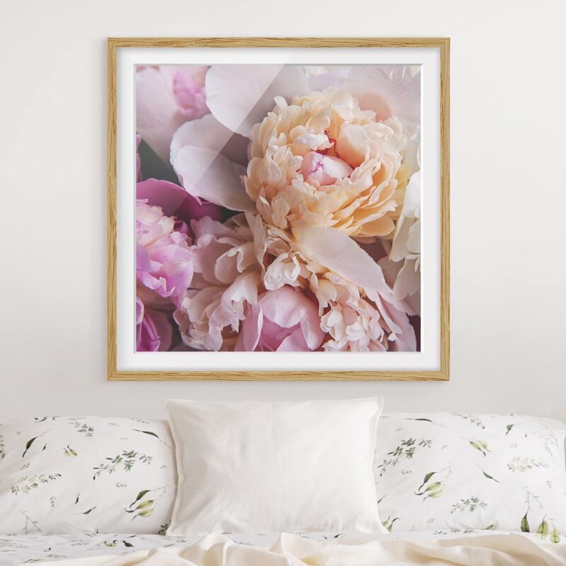 

Póster enmarcado - Blooming Peony Dimensión LxA: 70cm x 70cm, Marco: Roble