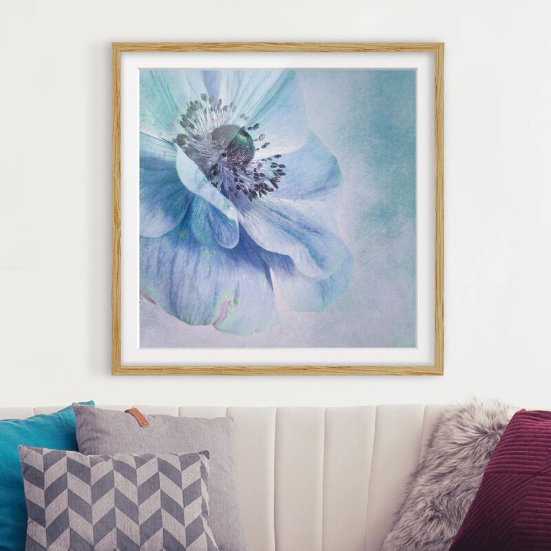 

Póster enmarcado - Blossom In Turquoise Dimensión LxA: 50cm x 50cm, Marco: Roble
