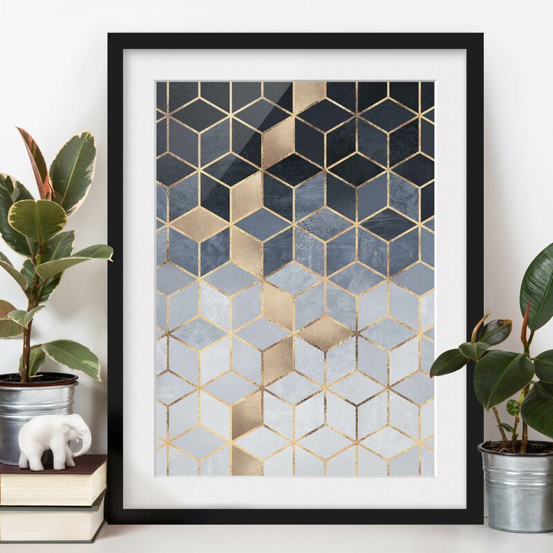

Póster enmarcado - Bianco d'oro Geometria Blu Dimensión LxA: 24cm x 18cm, Marco: Negro