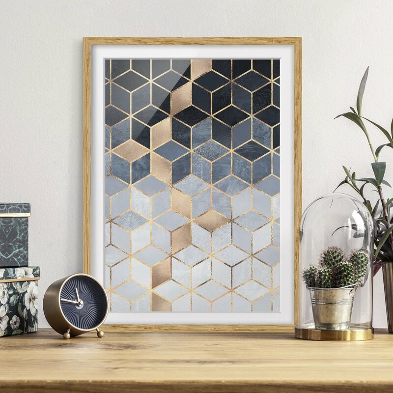 

Póster enmarcado - Bianco d'oro Geometria Blu Dimensión LxA: 70cm x 50cm, Marco: Roble