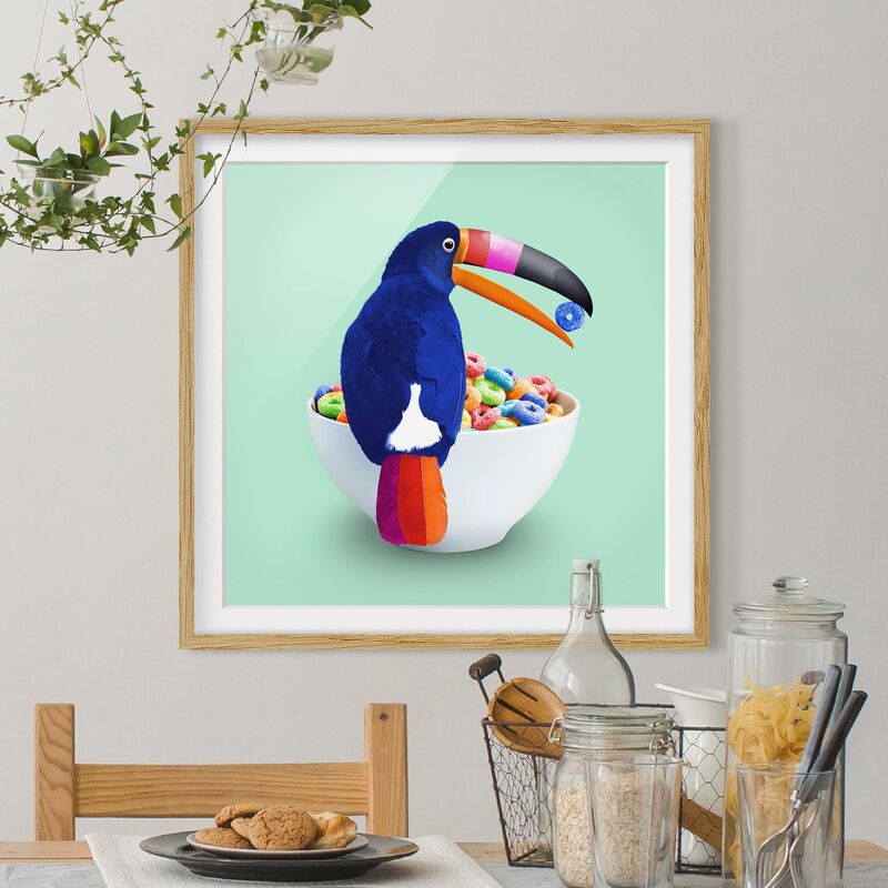 

Póster enmarcado - Colazione Con Toucan Dimensión LxA: 50cm x 50cm, Marco: Roble