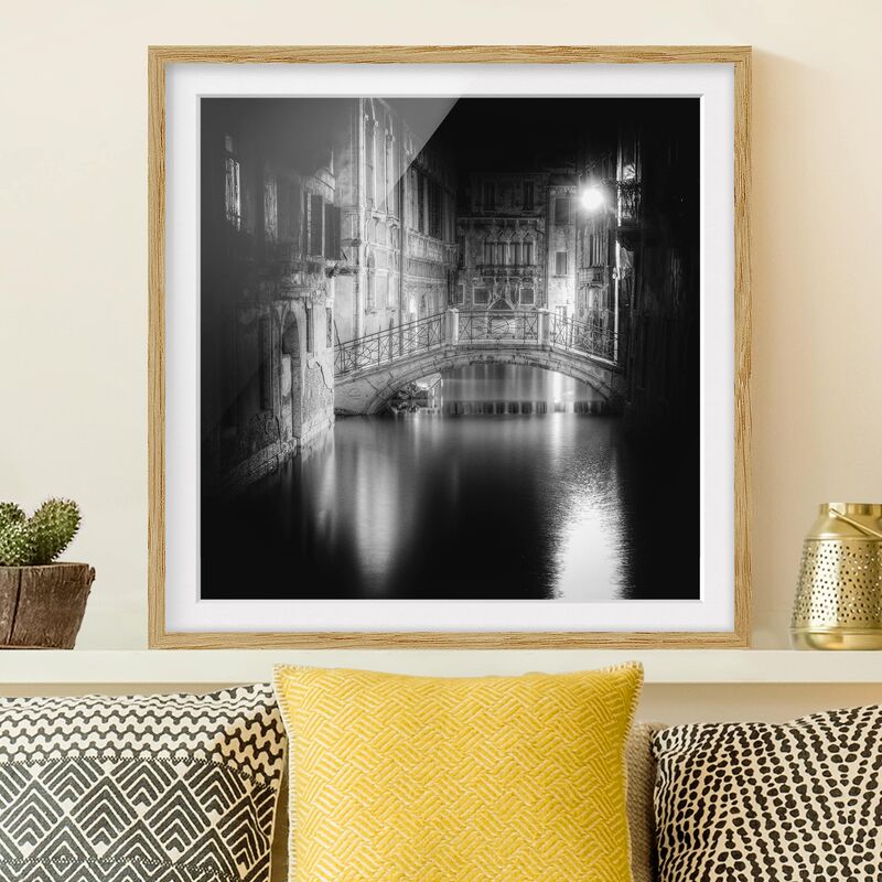 

Póster enmarcado - Bridge Venice Dimensión LxA: 20cm x 20cm, Marco: Roble