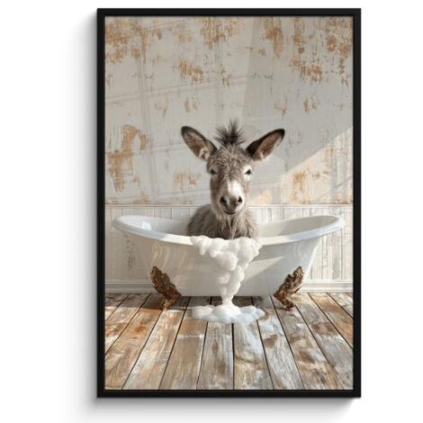 PÓSTER ENMARCADO Burro - Animales - Bañera - Espuma Pared Decoracion Grande 80x120