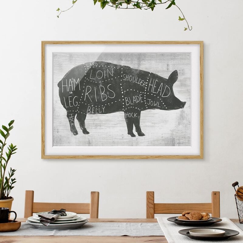 

Póster enmarcado - Butcher Board - Pig Dimensión LxA: 40cm x 55cm, Marco: Roble