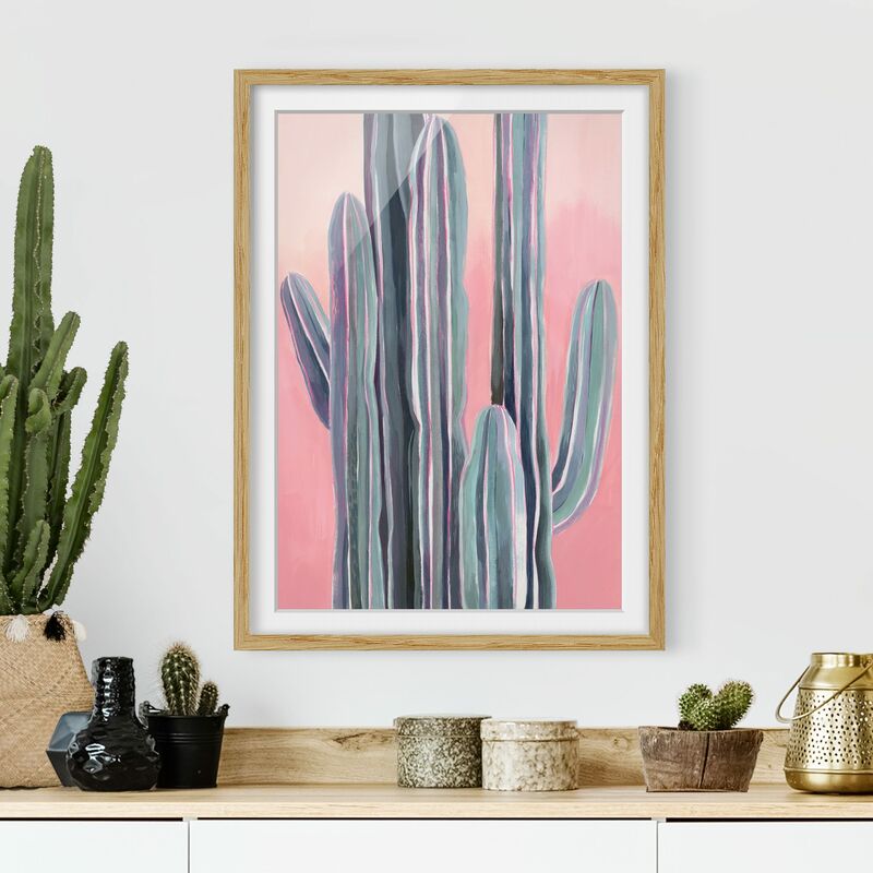 

Póster enmarcado - Cactus su rosa I Dimensión LxA: 24cm x 18cm, Marco: Roble