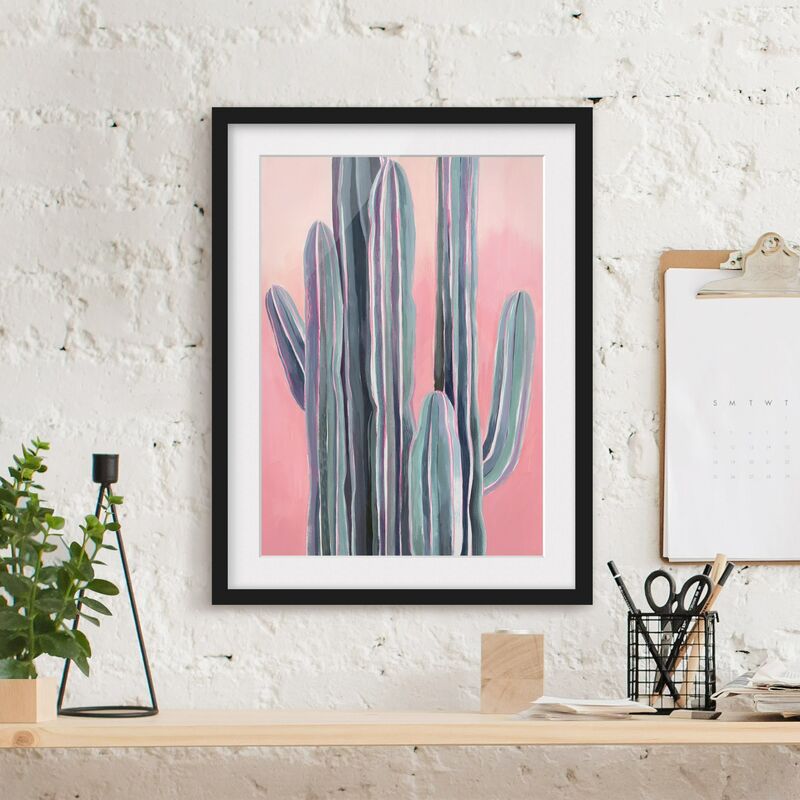 

Póster enmarcado - Cactus su rosa I Dimensión LxA: 24cm x 18cm, Marco: Negro
