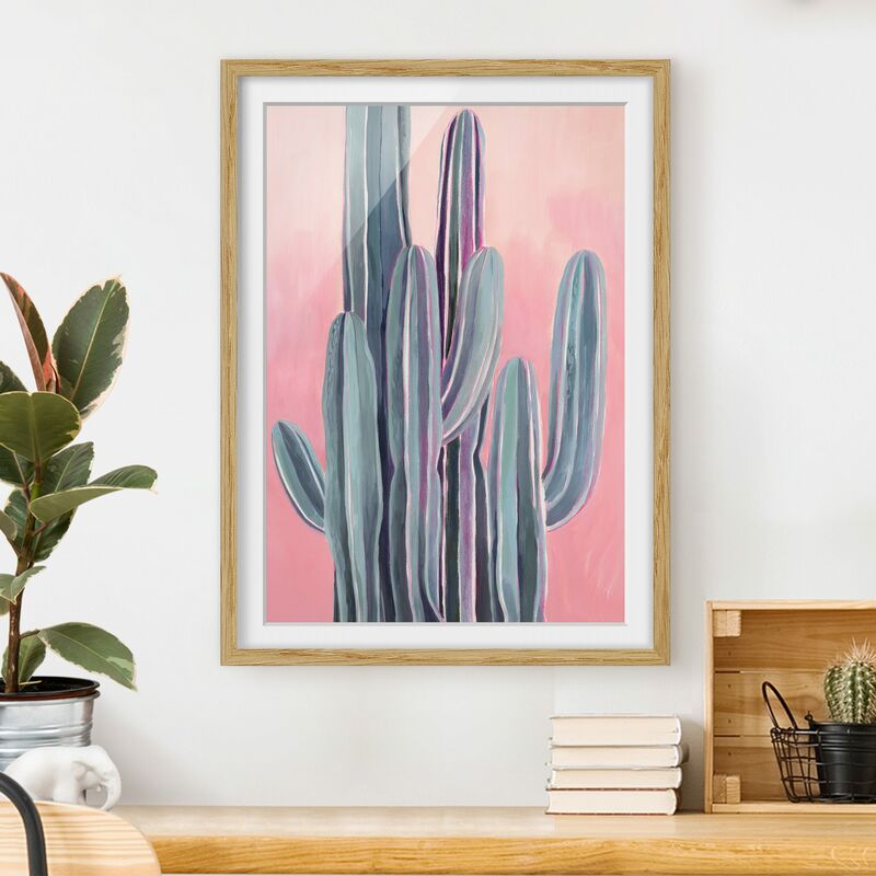 

Póster enmarcado - Cactus su Rosa II Dimensión LxA: 40cm x 30cm, Marco: Roble