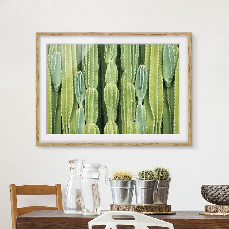 

Póster enmarcado - Cactus Wall Dimensión LxA: 30cm x 40cm, Marco: Roble