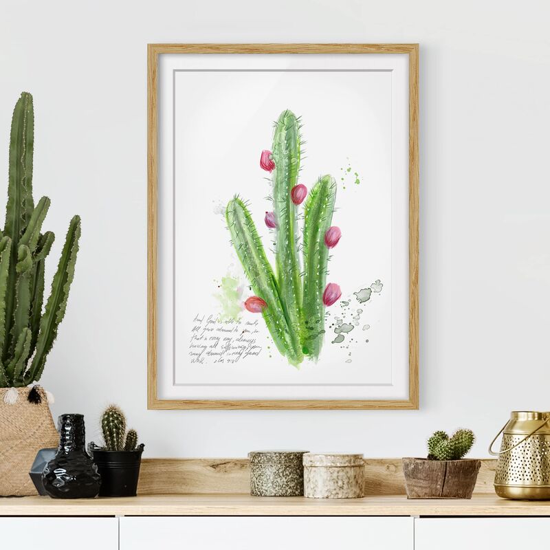 

Póster enmarcado - Cactus Con Bible Verse Ii Dimensión LxA: 100cm x 70cm, Marco: Roble
