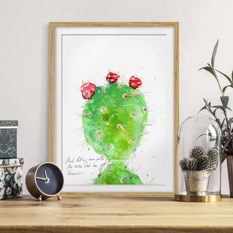 

Póster enmarcado - Cactus Con Bible Verse Iv Dimensión LxA: 100cm x 70cm, Marco: Roble