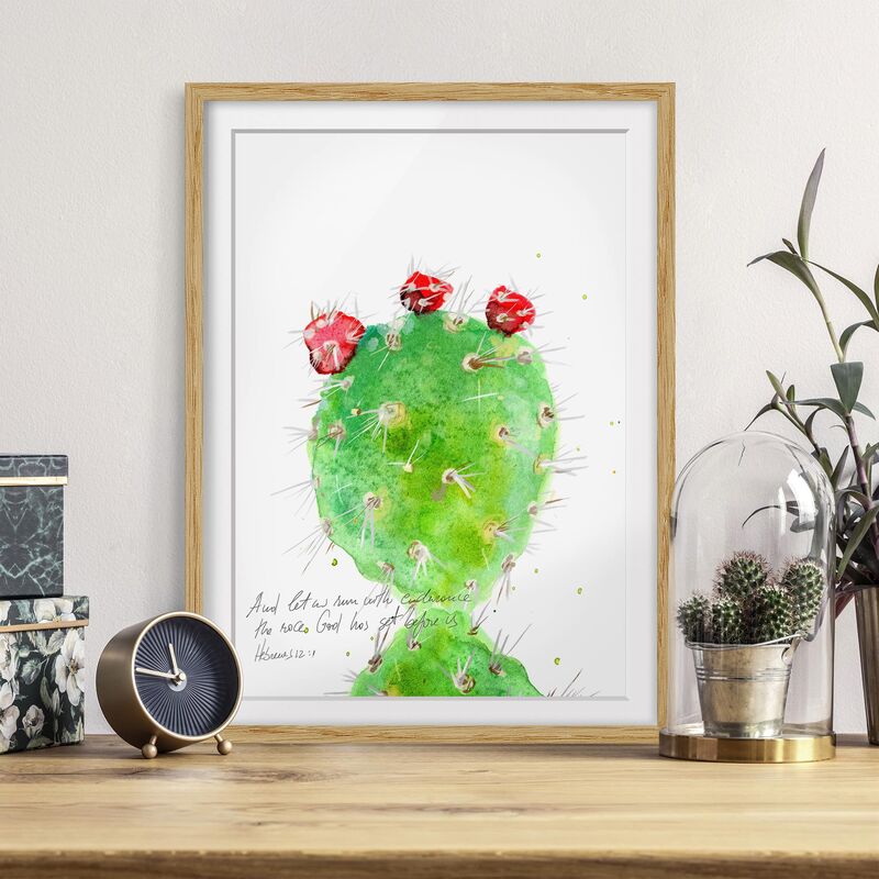 

Póster enmarcado - Cactus Con Bible Verse Iv Dimensión LxA: 40cm x 30cm, Marco: Roble