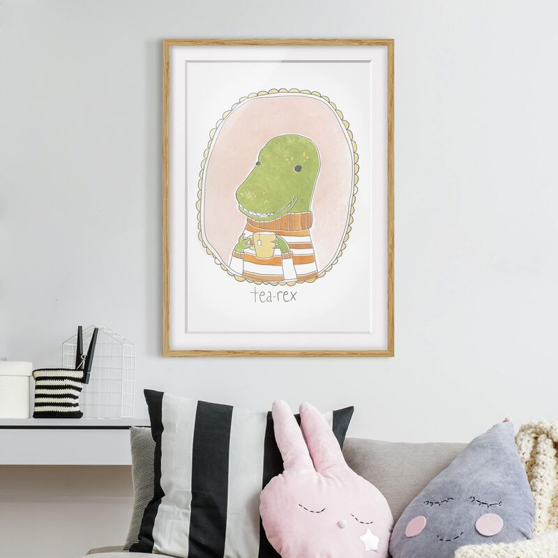 

Póster enmarcado - Caffeina Dino Dimensión LxA: 70cm x 50cm, Marco: Roble