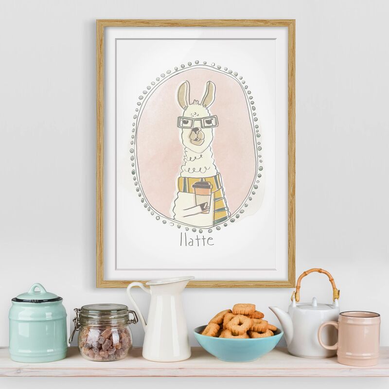 

Póster enmarcado - Caffeinated Lama Dimensión LxA: 24cm x 18cm, Marco: Roble