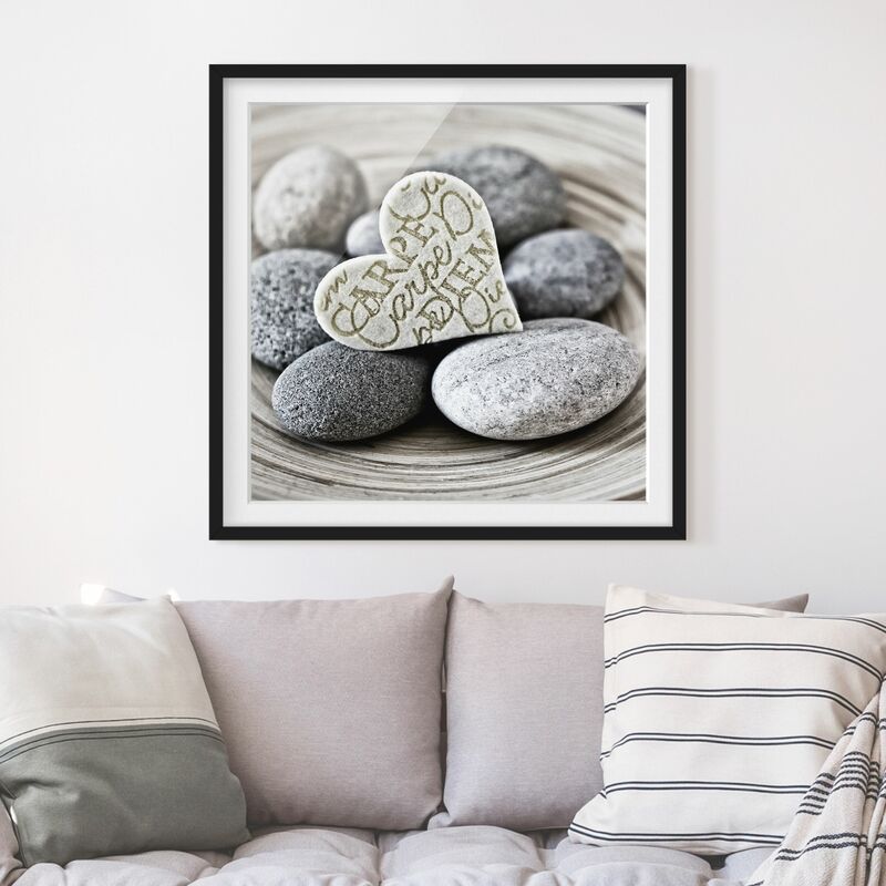 

Póster enmarcado - Carpe Diem di cuore con pietre Dimensión LxA: 70cm x 70cm, Marco: Negro