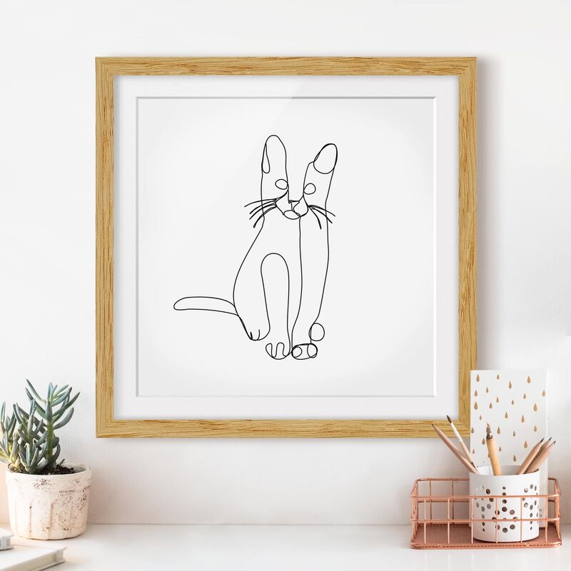 

Póster enmarcado - Cat Line Art Dimensión LxA: 70cm x 70cm, Marco: Roble