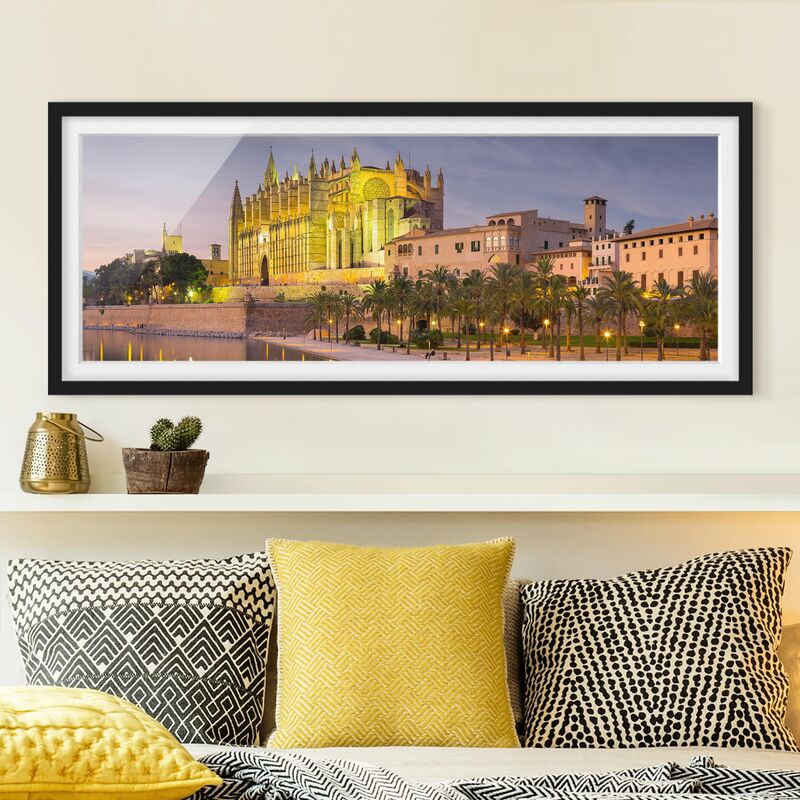 

Póster enmarcado - Catedral De Mallorca Wasserspiegelung Dimensión LxA: 50cm x 130cm, Marco: Negro